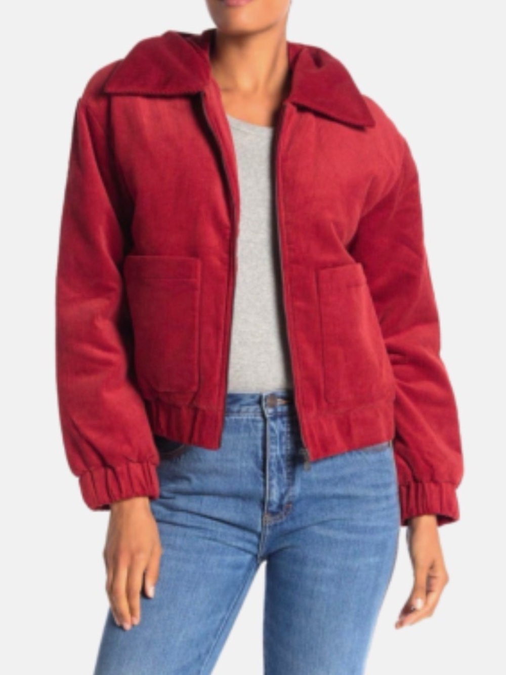 Elodie Red Corduroy Insulated Bomber Jacket Medium
